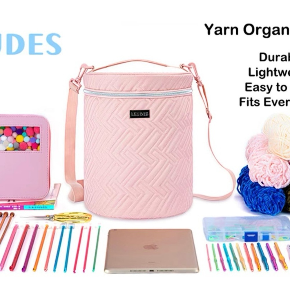 NWT Leudes Pink Yarn Organizer Storage Bag Knitting Crochet Needlepoint